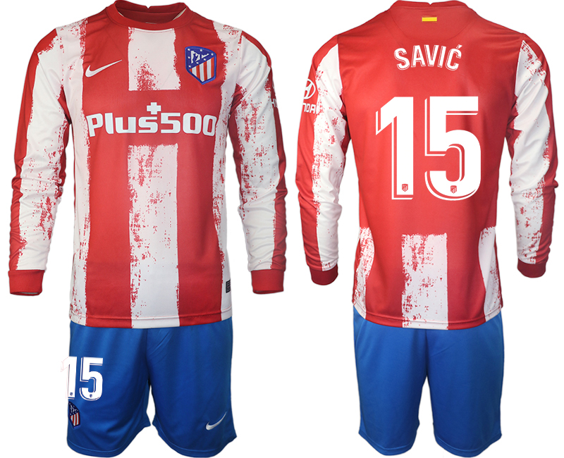 Men 2021-2022 Club Atletico Madrid home red Long Sleeve #15 Soccer Jersey